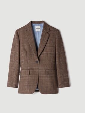 Sandro Brown Glen Plaid Single-Button Wool Blazer size 38
